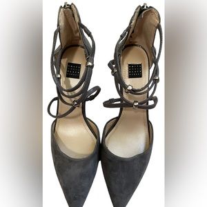 White House Black Market grey suede with silver studs heels. Size 6.5